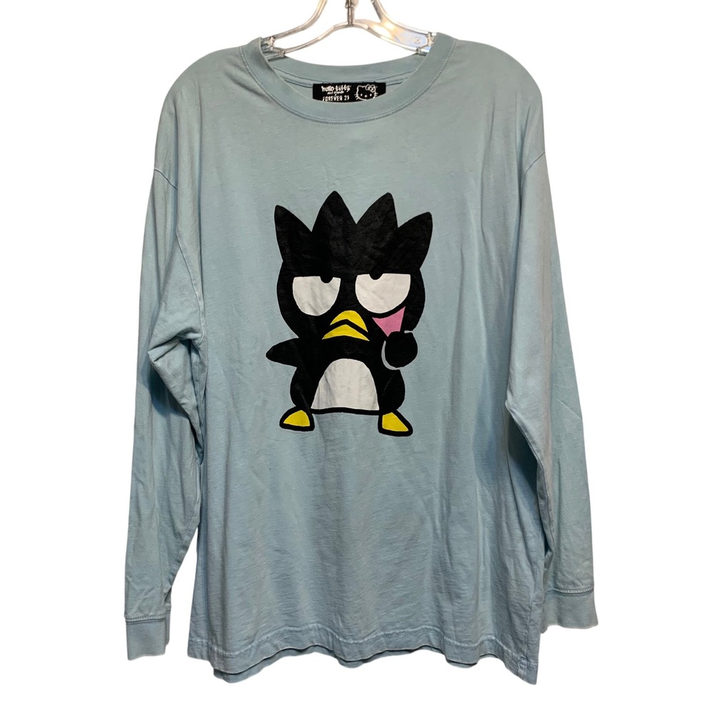 Forever 21 Hello Kitty Badtz-Maru Long Sleeve Shirt M Blue Sanrio Graphic Tee